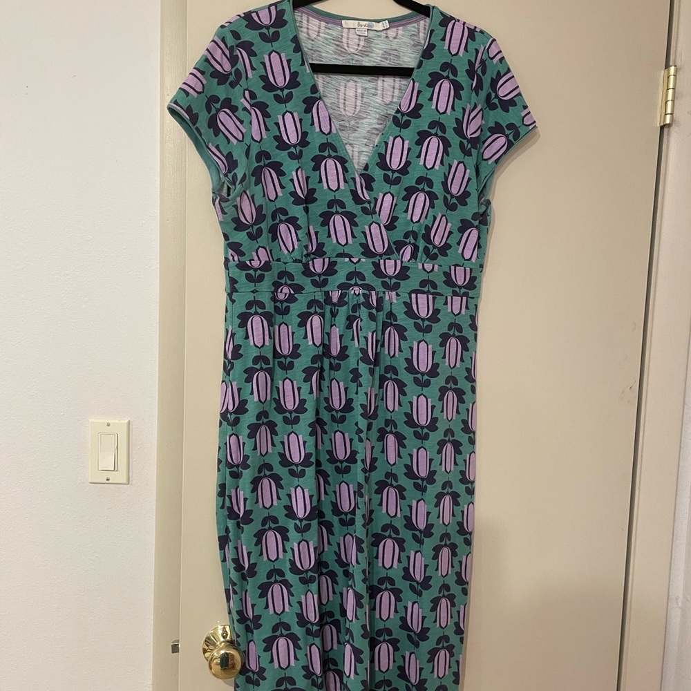 Boden Green and Purple Midi Dress